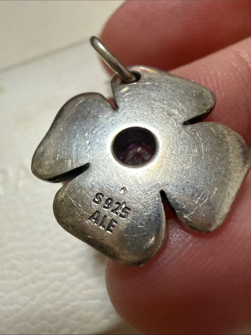 Pandora Sterling Silver 925 Flower Charm Pendant W/Pink Center Crystal W/Box